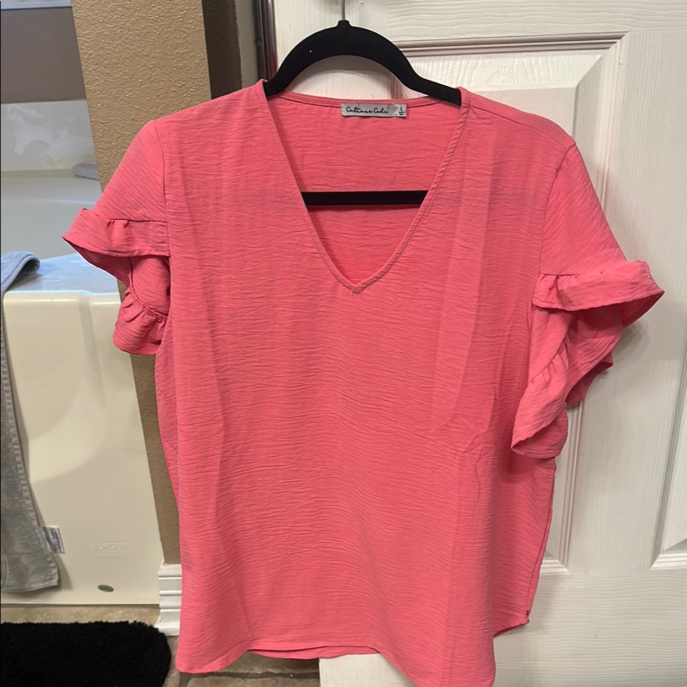 Coral Ruffle Sleeve Blouse